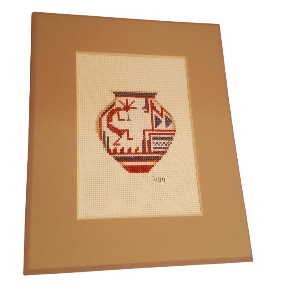 Vintage 1989 Southwestern Kokopelli Needlework Art Pottery Design 8x10 Matted